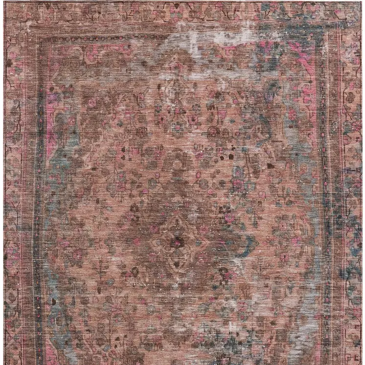 8' X 10' Pink And Mauve Medallion Washable Indoor Outdoor Area Rug