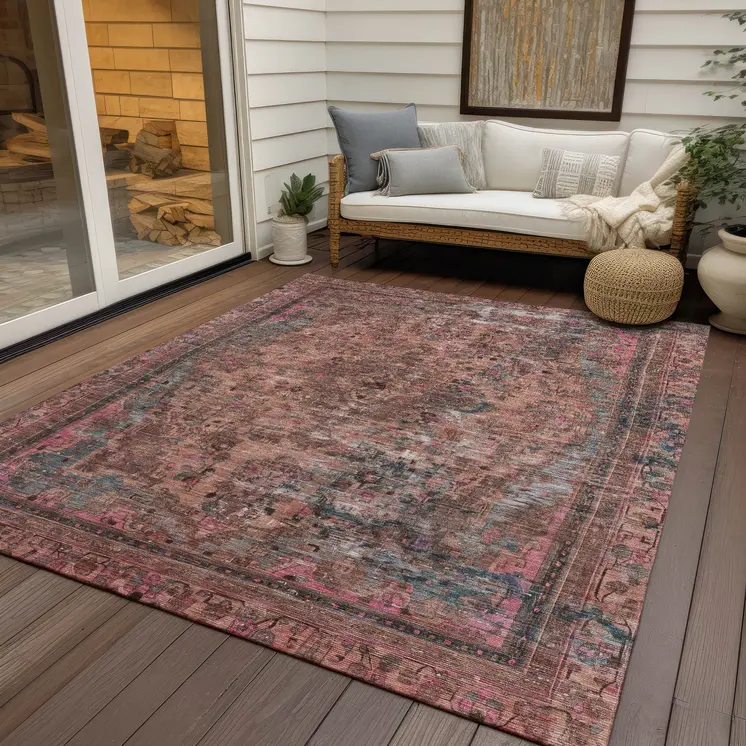 9' X 12' Pink And Mauve Medallion Washable Indoor Outdoor Area Rug
