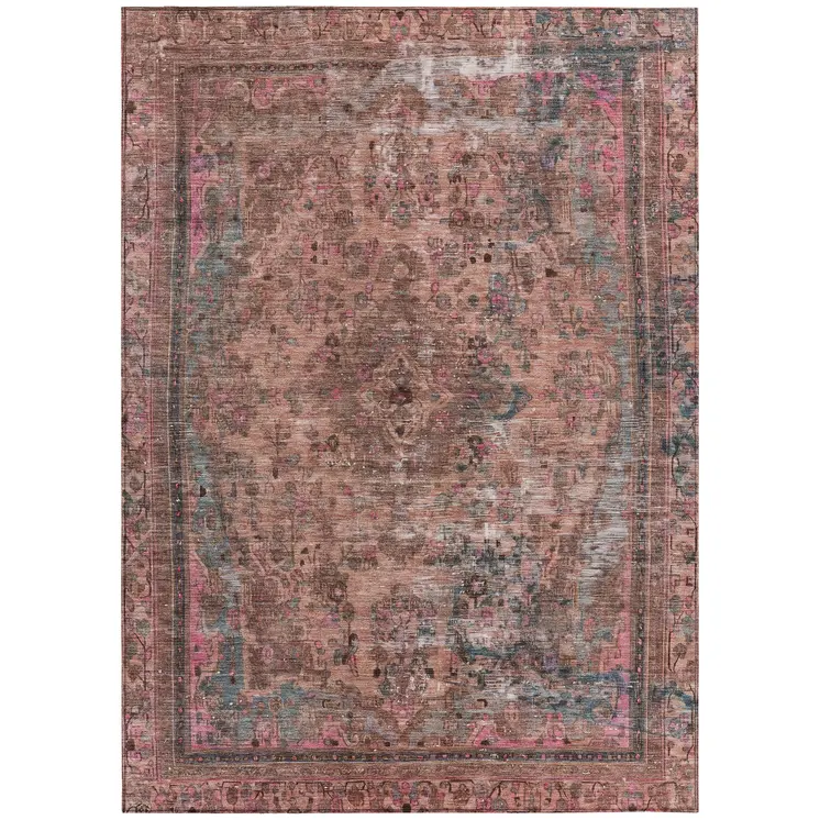 9' X 12' Pink And Mauve Medallion Washable Indoor Outdoor Area Rug