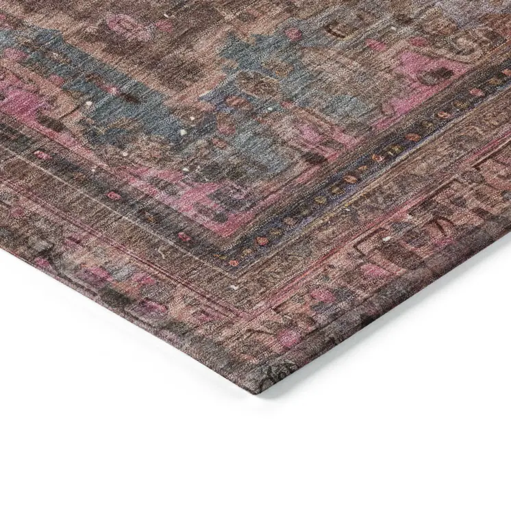 9' X 12' Pink And Mauve Medallion Washable Indoor Outdoor Area Rug