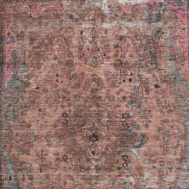 10' X 14' Pink And Mauve Medallion Washable Indoor Outdoor Area Rug