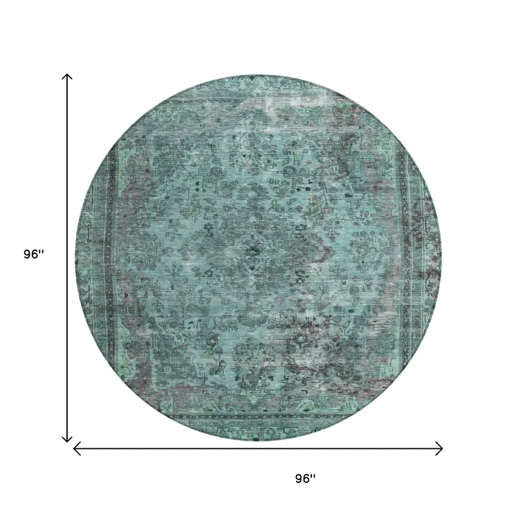 8' Teal Blue And Turquoise Round Medallion Washable Indoor Outdoor Area Rug