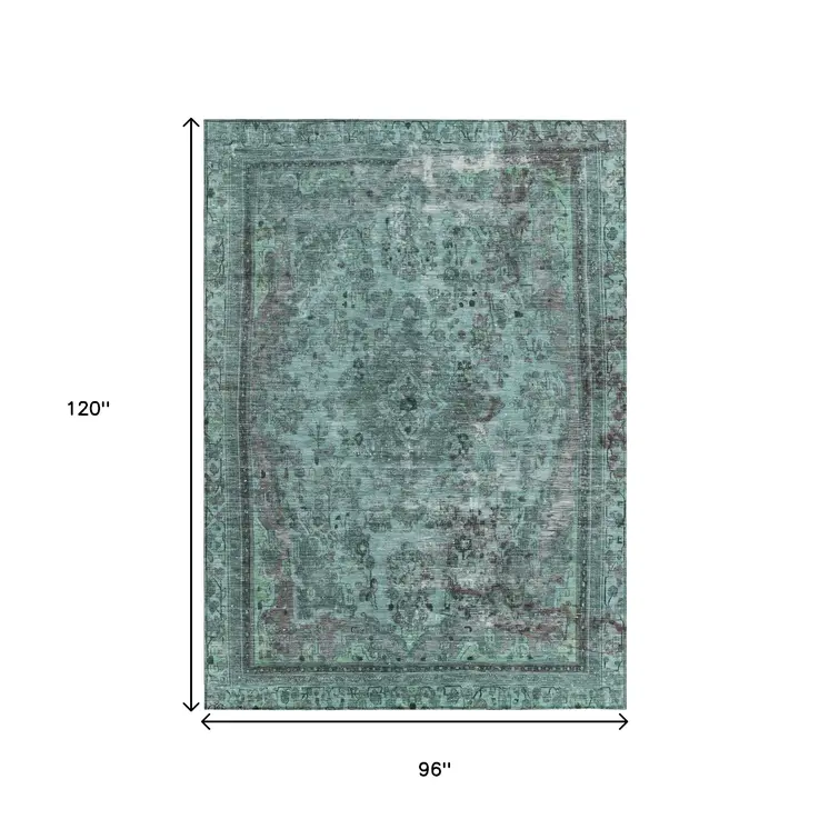 8' X 10' Teal Blue And Turquoise Medallion Washable Indoor Outdoor Area Rug