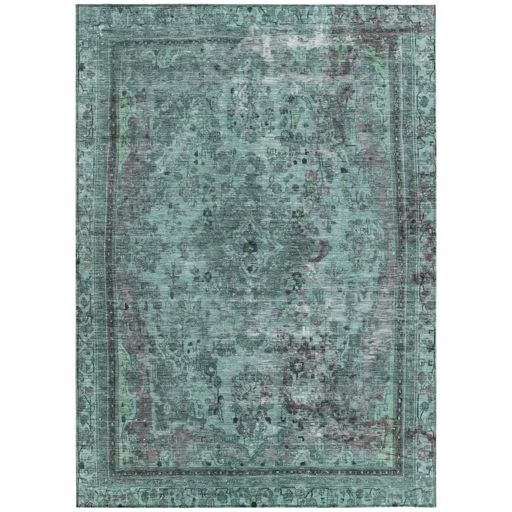 8' X 10' Teal Blue And Turquoise Medallion Washable Indoor Outdoor Area Rug