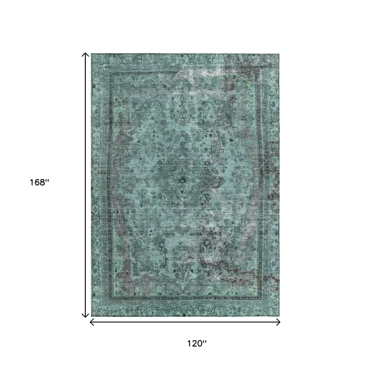 10' X 14' Teal Blue And Turquoise Medallion Washable Indoor Outdoor Area Rug