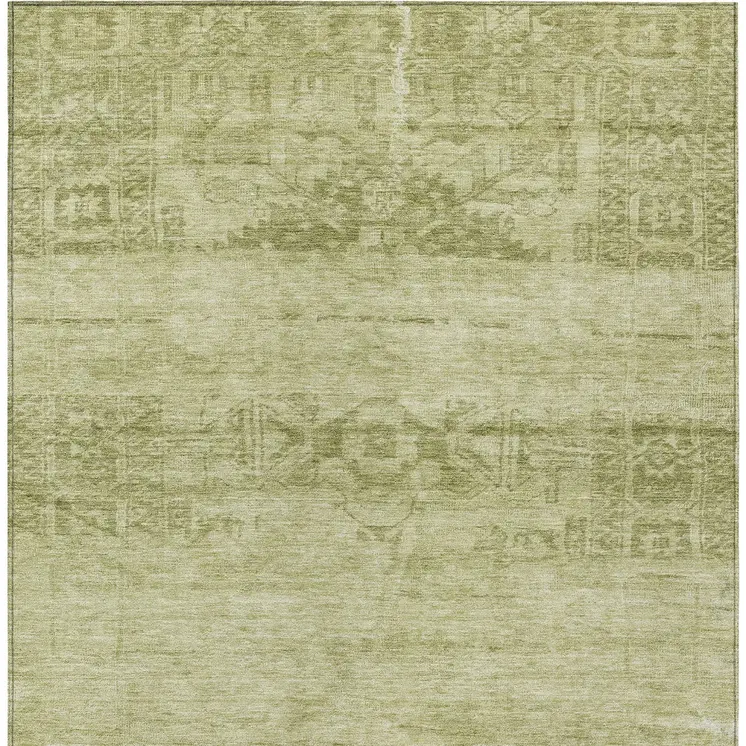 3' X 5' Artichoke Green And Ivory Medallion Washable Indoor Outdoor Area Rug