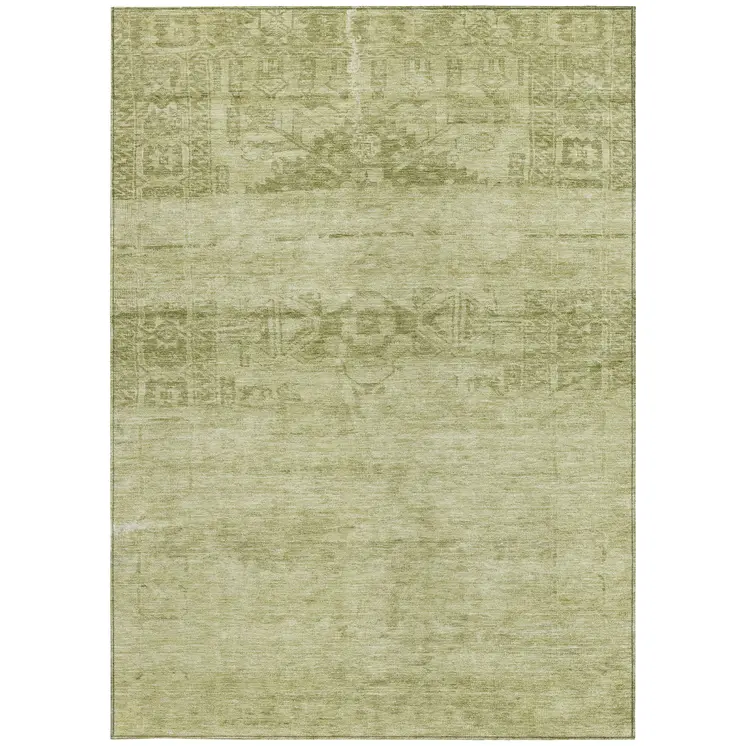5' X 8' Artichoke Green And Ivory Medallion Washable Indoor Outdoor Area Rug