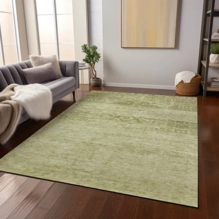 5' X 8' Artichoke Green And Ivory Medallion Washable Indoor Outdoor Area Rug