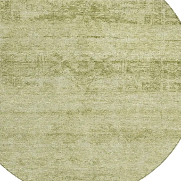 8' Artichoke Green And Ivory Round Medallion Washable Indoor Outdoor Area Rug