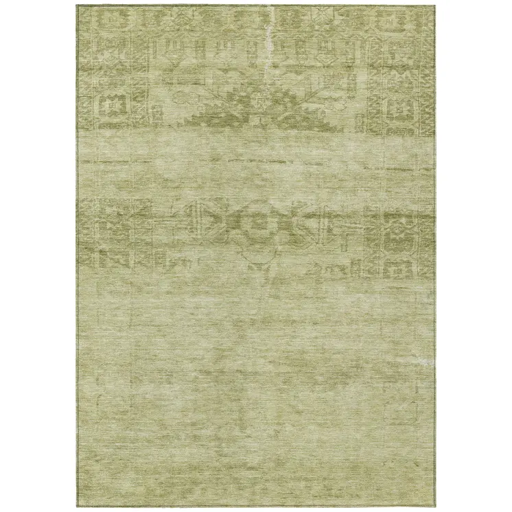 8' X 10' Artichoke Green And Ivory Medallion Washable Indoor Outdoor Area Rug