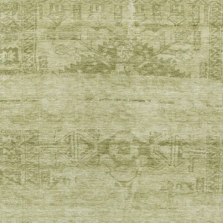 8' X 10' Artichoke Green And Ivory Medallion Washable Indoor Outdoor Area Rug