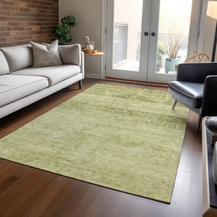 8' X 10' Artichoke Green And Ivory Medallion Washable Indoor Outdoor Area Rug