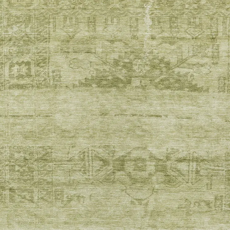 10' X 14' Artichoke Green And Ivory Medallion Washable Indoor Outdoor Area Rug
