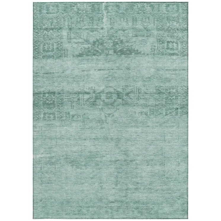 5' X 8' Aqua And Teal Blue Medallion Washable Indoor Outdoor Area Rug