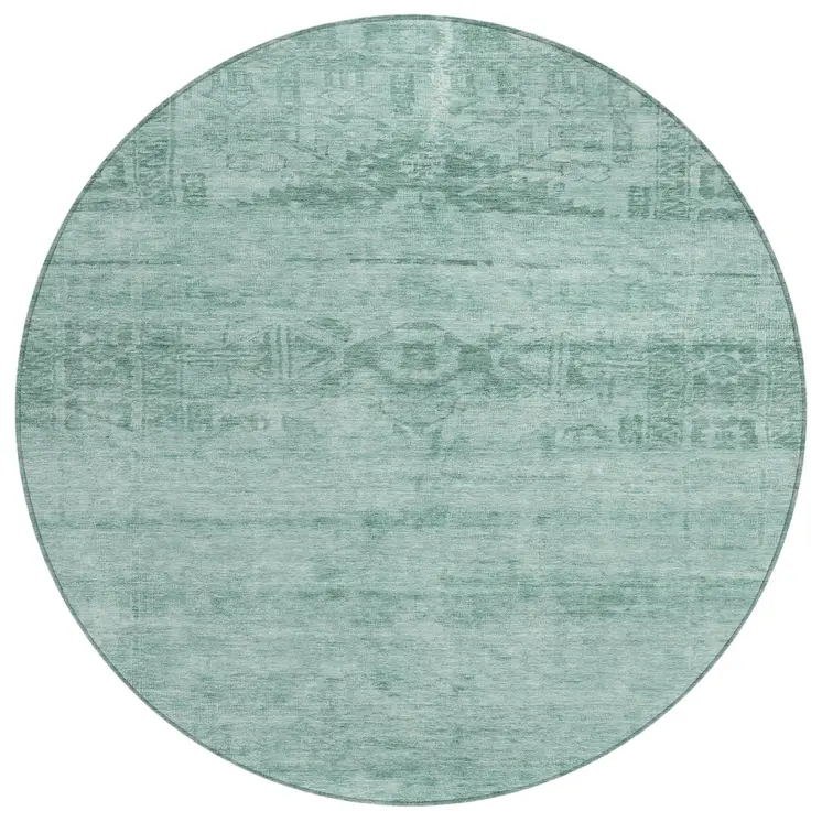8' Aqua And Teal Blue Round Medallion Washable Indoor Outdoor Area Rug