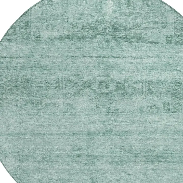 8' Aqua And Teal Blue Round Medallion Washable Indoor Outdoor Area Rug