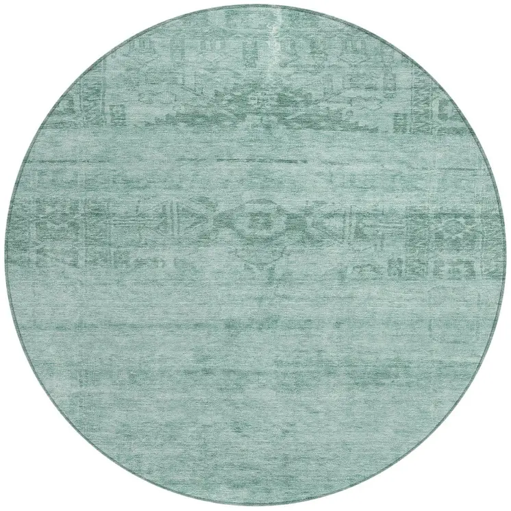 8' Aqua And Teal Blue Round Medallion Washable Indoor Outdoor Area Rug