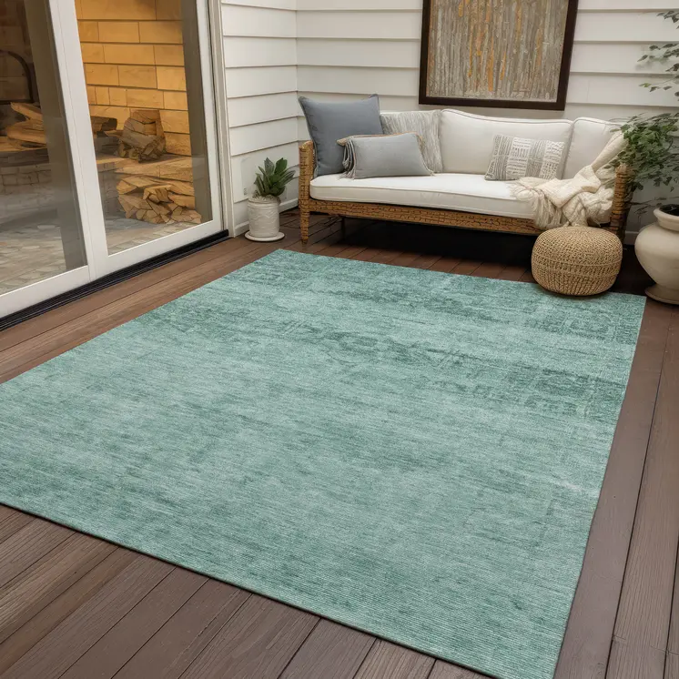 9' X 12' Aqua And Teal Blue Medallion Washable Indoor Outdoor Area Rug