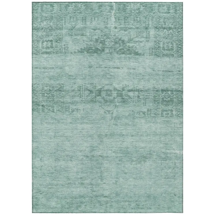 9' X 12' Aqua And Teal Blue Medallion Washable Indoor Outdoor Area Rug