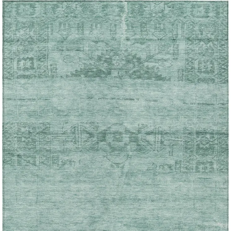 9' X 12' Aqua And Teal Blue Medallion Washable Indoor Outdoor Area Rug