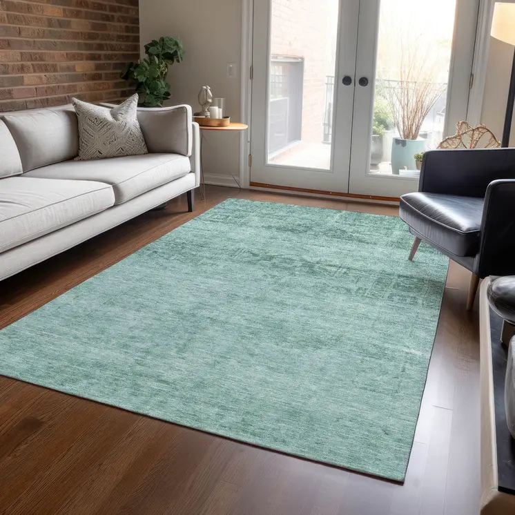 9' X 12' Aqua And Teal Blue Medallion Washable Indoor Outdoor Area Rug