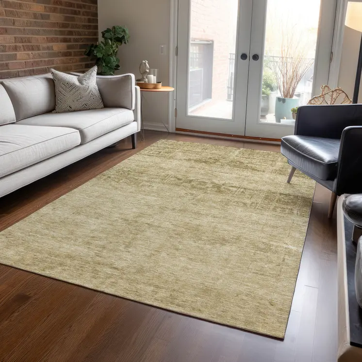 3' X 5' Beige And Linen Medallion Washable Indoor Outdoor Area Rug
