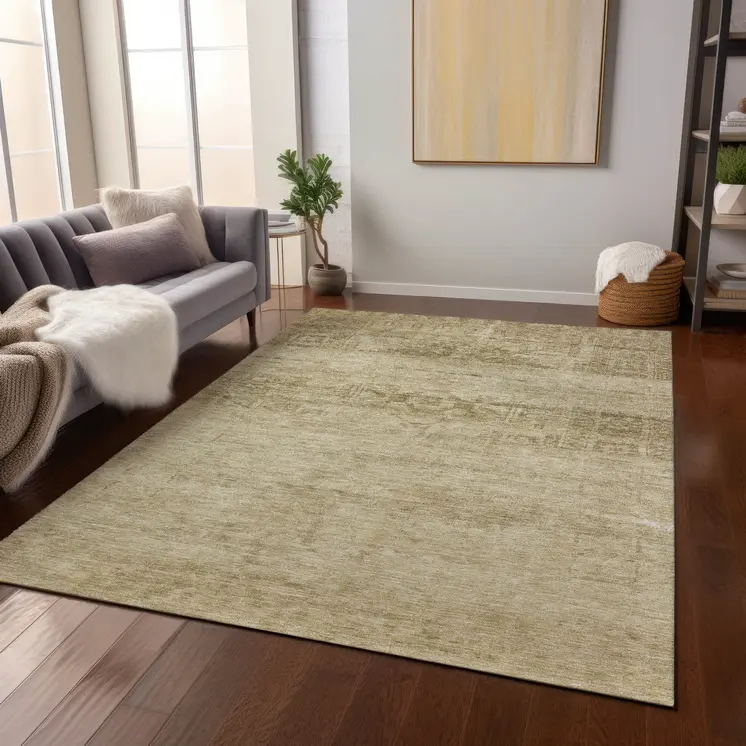 3' X 5' Beige And Linen Medallion Washable Indoor Outdoor Area Rug