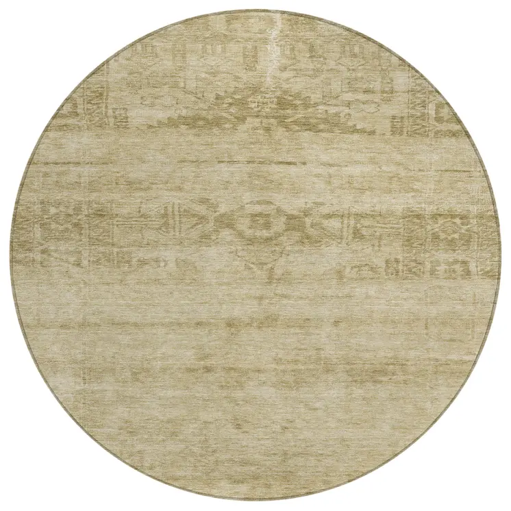 8' Beige And Linen Round Medallion Washable Indoor Outdoor Area Rug