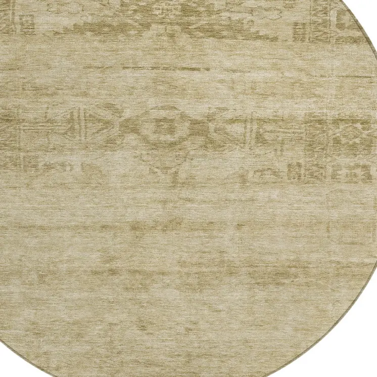 8' Beige And Linen Round Medallion Washable Indoor Outdoor Area Rug