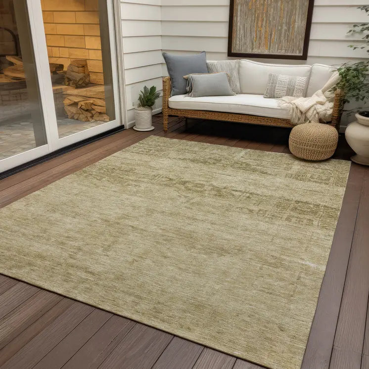 8' X 10' Beige And Linen Medallion Washable Indoor Outdoor Area Rug