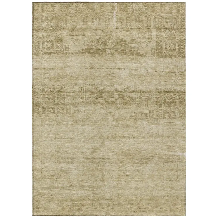 8' X 10' Beige And Linen Medallion Washable Indoor Outdoor Area Rug