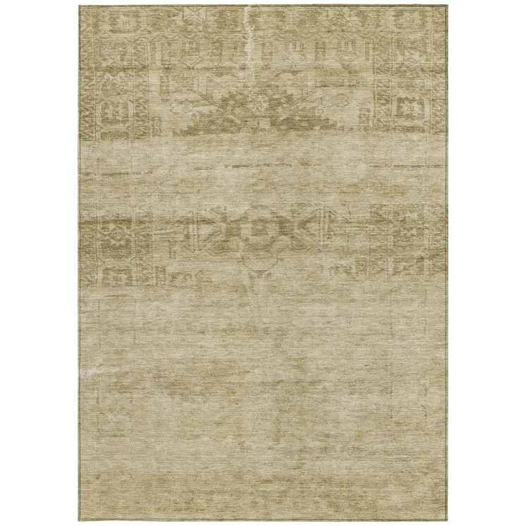 8' X 10' Beige And Linen Medallion Washable Indoor Outdoor Area Rug