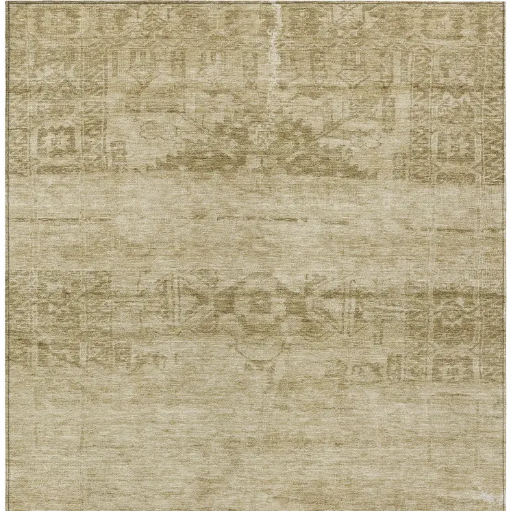 9' X 12' Beige And Linen Medallion Washable Indoor Outdoor Area Rug