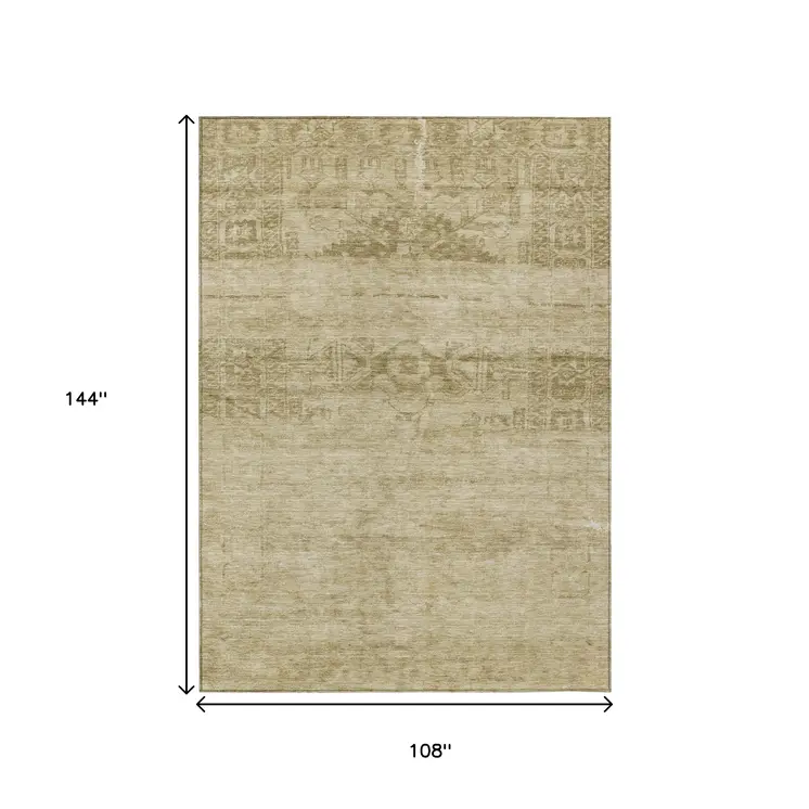 9' X 12' Beige And Linen Medallion Washable Indoor Outdoor Area Rug