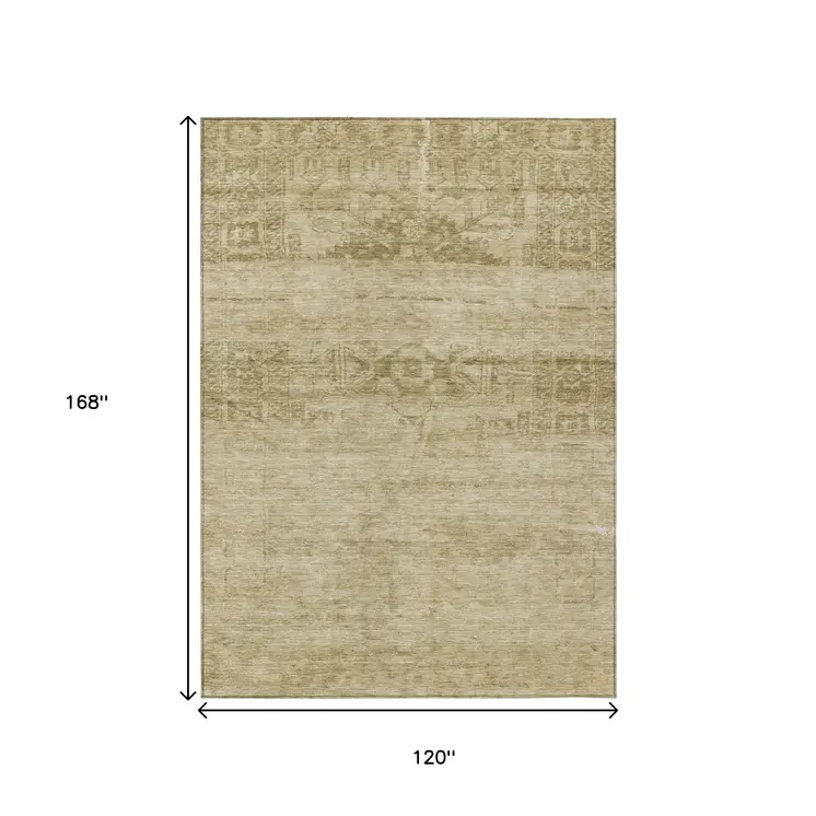 10' X 14' Beige And Linen Medallion Washable Indoor Outdoor Area Rug