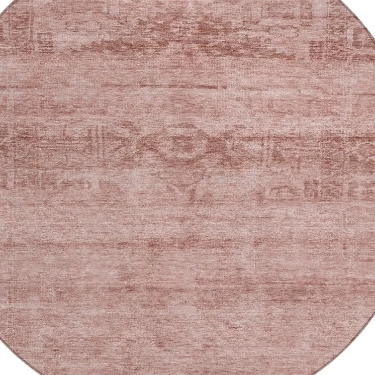 8' Blush And Mauve Round Medallion Washable Indoor Outdoor Area Rug
