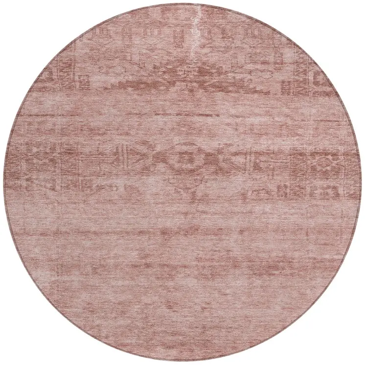 8' Blush And Mauve Round Medallion Washable Indoor Outdoor Area Rug