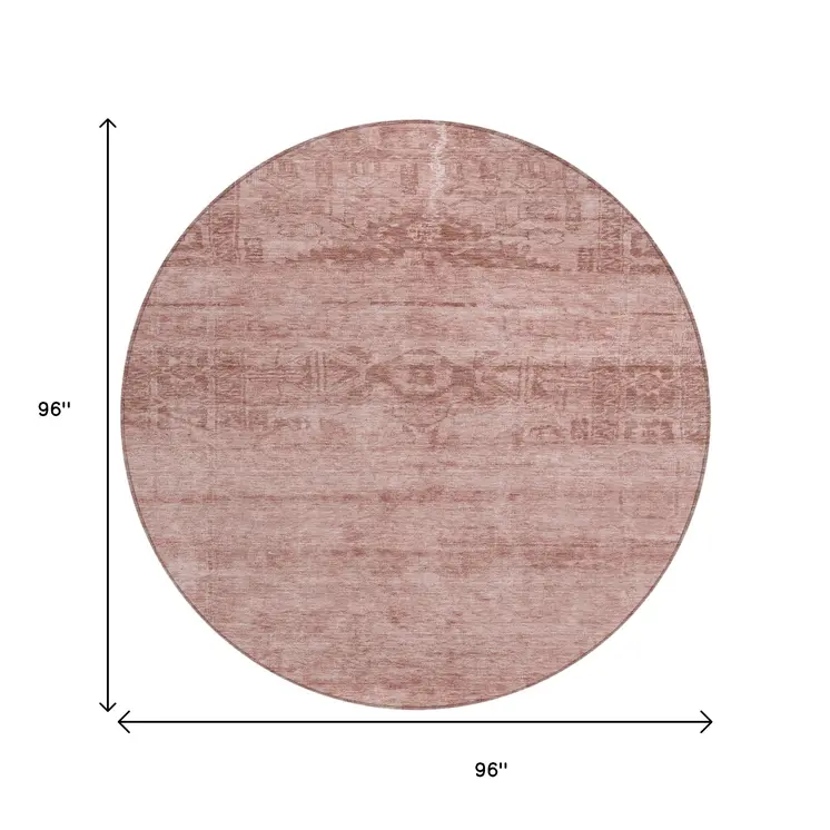 8' Blush And Mauve Round Medallion Washable Indoor Outdoor Area Rug