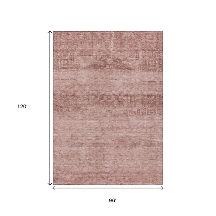 8' X 10' Blush And Mauve Medallion Washable Indoor Outdoor Area Rug