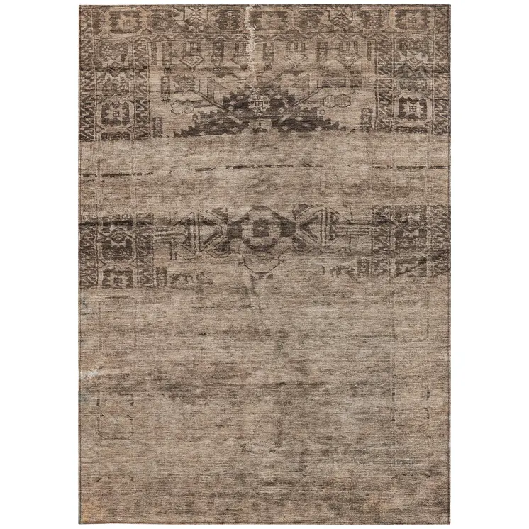 3' X 5' Brown And Taupe Medallion Washable Indoor Outdoor Area Rug