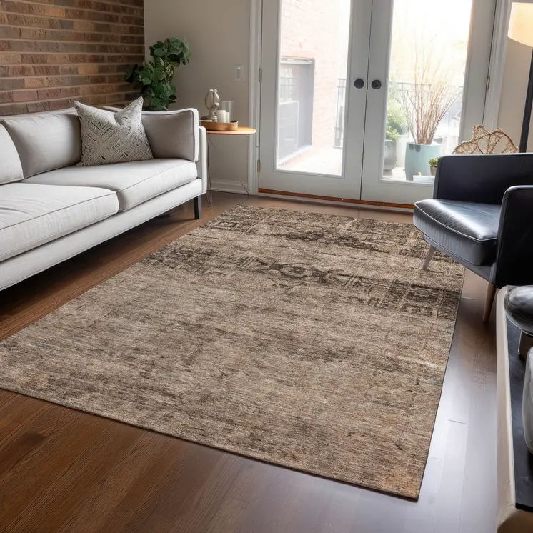 3' X 5' Brown And Taupe Medallion Washable Indoor Outdoor Area Rug
