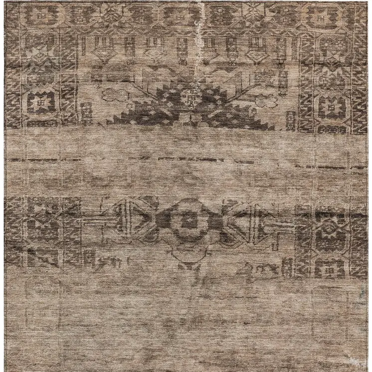8' X 10' Brown And Taupe Medallion Washable Indoor Outdoor Area Rug