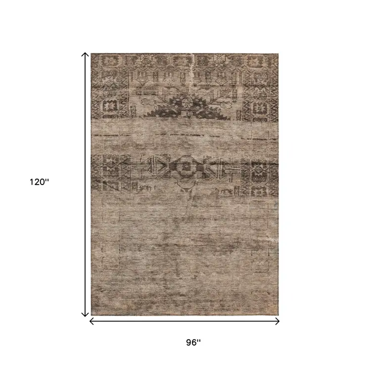8' X 10' Brown And Taupe Medallion Washable Indoor Outdoor Area Rug