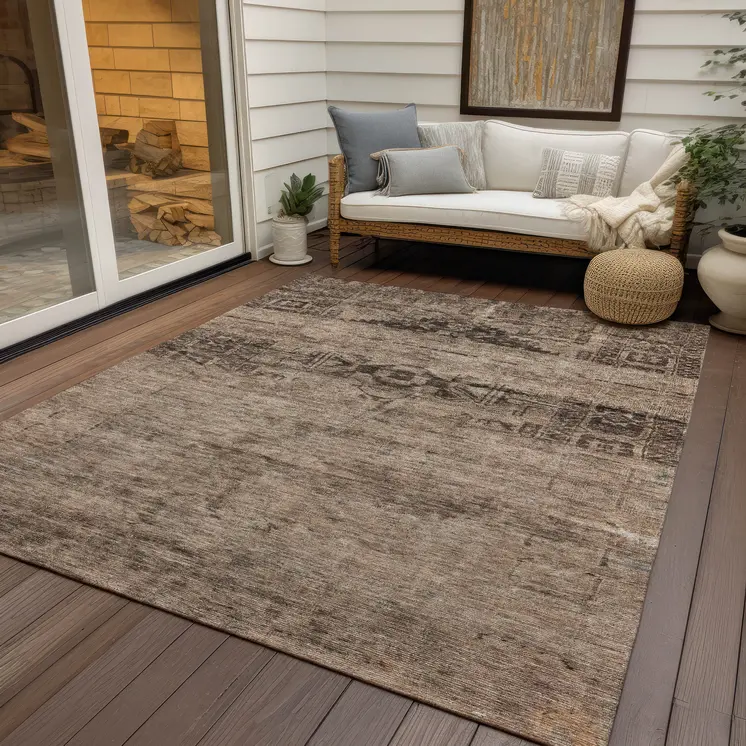 8' X 10' Brown And Taupe Medallion Washable Indoor Outdoor Area Rug