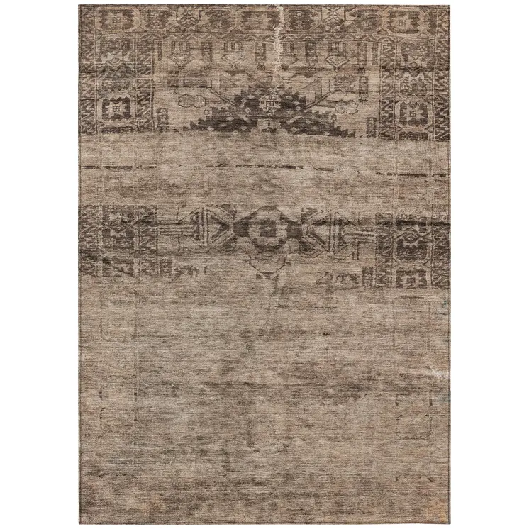 8' X 10' Brown And Taupe Medallion Washable Indoor Outdoor Area Rug
