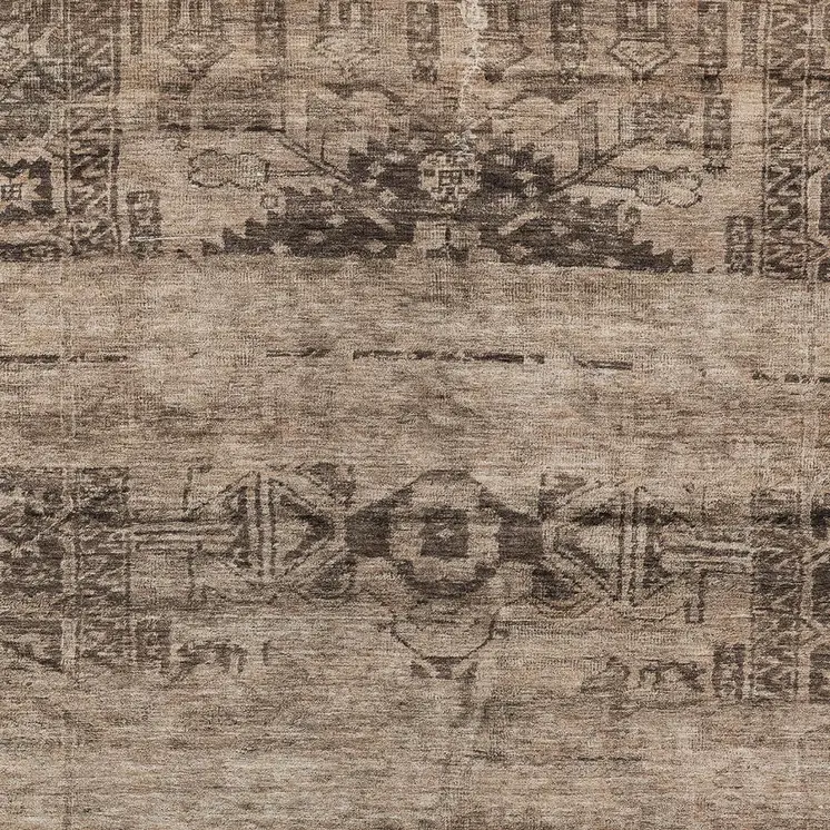 9' X 12' Brown And Taupe Medallion Washable Indoor Outdoor Area Rug