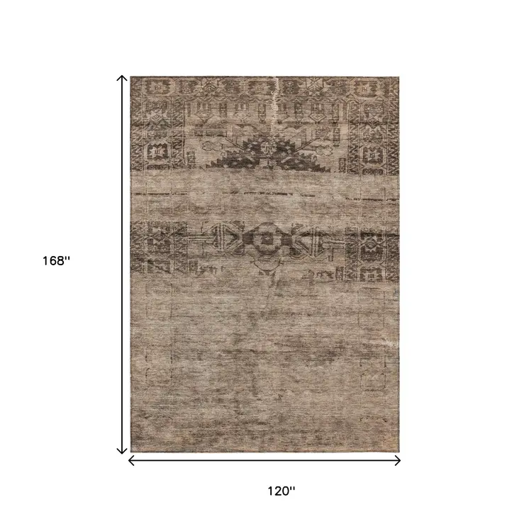 10' X 14' Brown And Taupe Medallion Washable Indoor Outdoor Area Rug