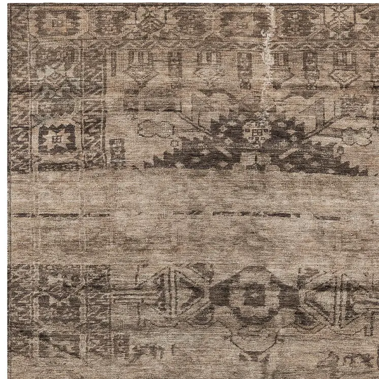 10' X 14' Brown And Taupe Medallion Washable Indoor Outdoor Area Rug