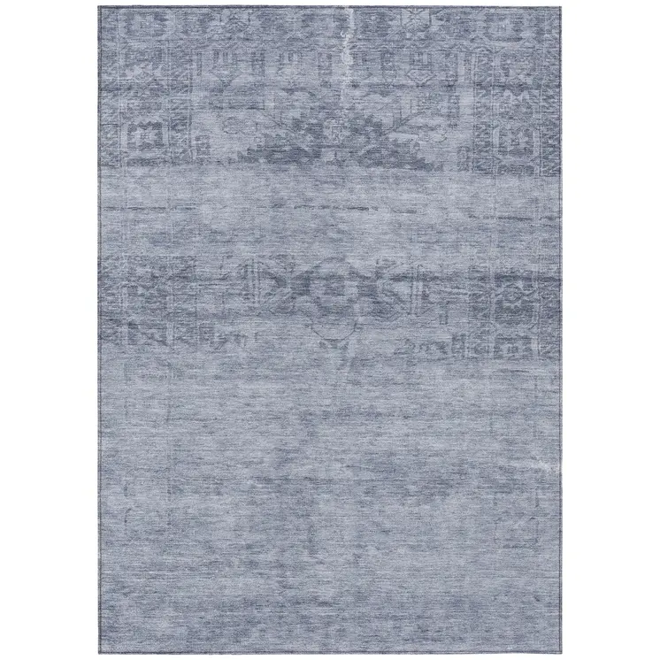 5' X 8' Denim Blue And Navy Blue Medallion Washable Indoor Outdoor Area Rug