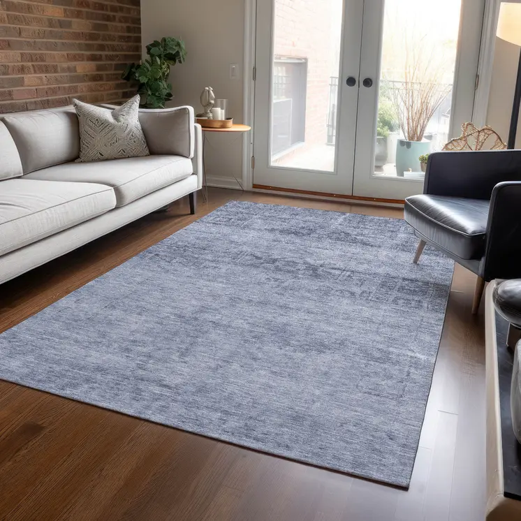 5' X 8' Denim Blue And Navy Blue Medallion Washable Indoor Outdoor Area Rug